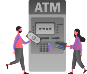 An illustration of two people in front of an ATM taking a cash advance
