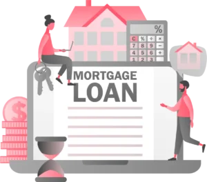 An illustration relating to a mortgage loan deal between a bank and homebuyer