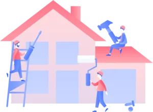 An illustration of three people building a home