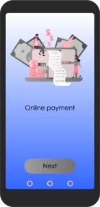 Illustration of a smartphone with a online banking app open to online payments