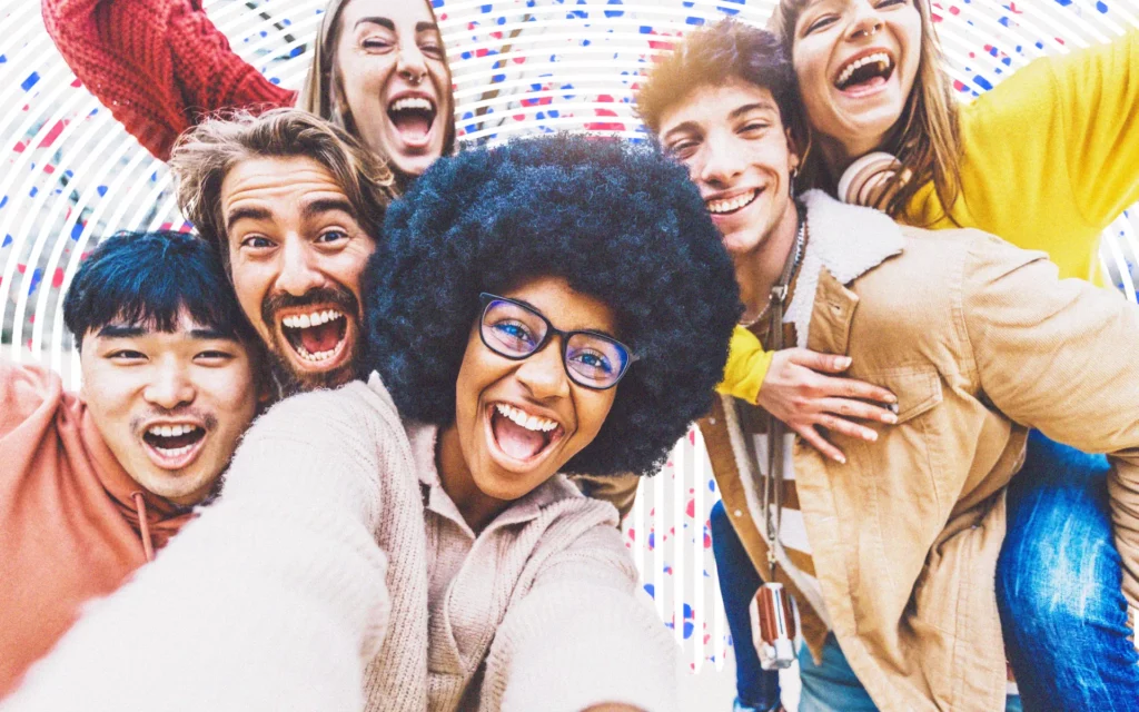 A group of excited people take a selfie