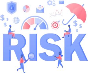 An illustration of various items related to risk surrounding the word risk
